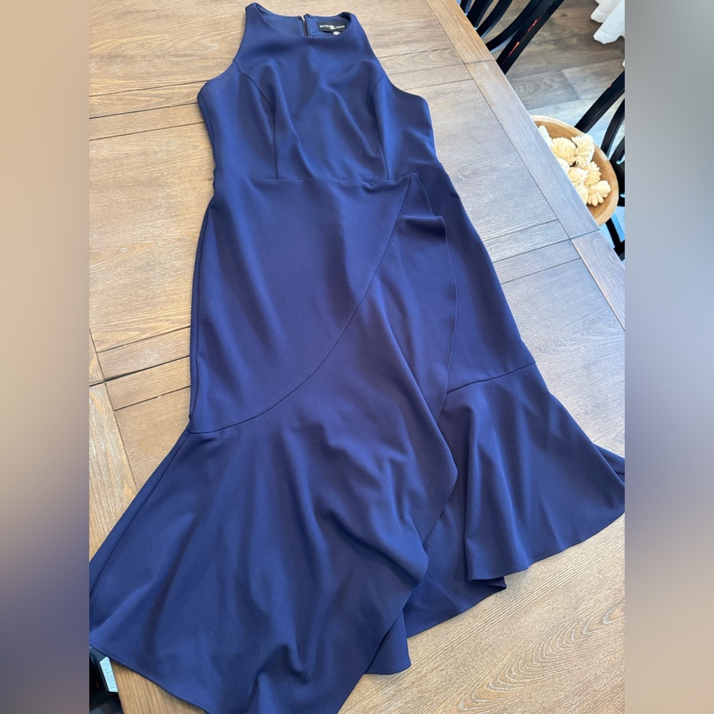 Betsy & Adam Navy Asymmetrical Dress